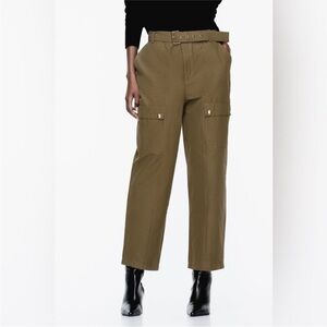 Zara Women's Khaki Belted‎ Cropped Pants